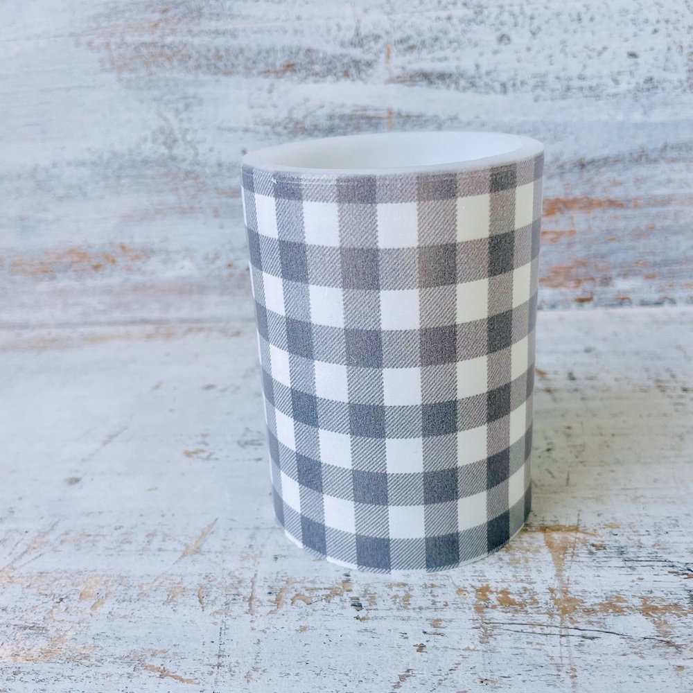 *Gray & White Small Buffalo Check Timer Pillar, 4”